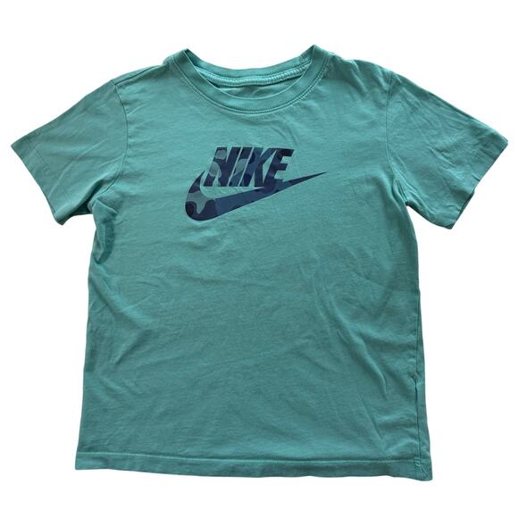 Nike Tee Boy's Large Aqua with Blue Camouflage Logo Swoosh - Picture 1 of 5